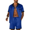 image:imagePrinStory Mens Pajamas Set Satin Silk Pajama For Men Sleepwear Shorts Summer 2 Piece Button Down Set SXXLBlue Black