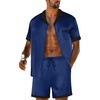 image:imagePrinStory Mens Pajamas Set Satin Silk Pajama For Men Sleepwear Shorts Summer 2 Piece Button Down Set SXXLNavy Blue Black