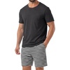 image:imagePrinStory Mens Pajamas Set Short Sleeve Pjs 2 Piece Comfy Pajama Sleepwear Henley Loungewear Sets with PocketsDeep Gray Stripe