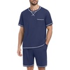 image:imagePrinStory Mens Pajamas Set Sleepwear Lightweight Short Sleeve Shirts and Shorts Soft 2 Piece Lounge Set Cozy Nightwear