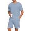 image:imagePrinStory Mens Pajamas Set Summer Pjs Sets Lightweight Short Sleeve Pajama Shorts Set Soft Sleepwear Loungewear with PocketsGray Blue