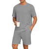 image:imagePrinStory Mens Pajamas Set Summer Pjs Sets Lightweight Short Sleeve Pajama Shorts Set Soft Sleepwear Loungewear with PocketsSilver Gray