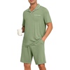 image:imagePrinStory Mens Pajamas Set Summer Pjs Sets Lightweight Short Sleeve Pajama Soft Sleepwear Loungewear with PocketsArmy Green