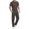 image:imagePrinStory Mens Short Sleeve Outfits Waffle Knit Henley Shirt and Pants Set Casual 2 Pieces Summer Tracksuits with PocketsDark Gray