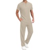 image:imagePrinStory Mens Short Sleeve Outfits Waffle Knit Henley Shirt and Pants Set Casual 2 Pieces Summer Tracksuits with PocketsOatmeal