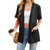 image:imagePrinStory Short Sleeve Cardigans for Women Lightweight Sheer Knit Casual Cover Up with Pockets Summer 2026 Outfit0 Black