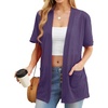 image:imagePrinStory Short Sleeve Cardigans for Women Lightweight Sheer Knit Casual Cover Up with Pockets Summer 2026 Outfit13 Purple