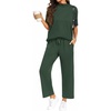 image:imagePrinStory Womens 2 Piece Lounge Sets Casual Outfits Pullover Top and Wide Leg Pants Matching Pjs Soft Pajamas LoungewearDeep Green
