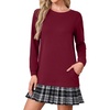 image:imagePrinStory Womens Long Sleeve Dress Knitted Crewneck Tunic with Pockets Fall and Winter Casual Fashion SweatshirtWine Red