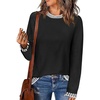 image:imagePrinStory Womens Long Sleeve Sweaters Loose Fit Crewneck Pullover Tops with Side Slits 2025 Fall Outfits Fashion ClothesBlack
