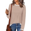 image:imagePrinStory Womens Long Sleeve Sweaters Loose Fit Crewneck Pullover Tops with Side Slits 2025 Fall Outfits Fashion ClothesLight Camel
