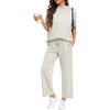 image:imagePrinStory Womens Lounge Set Summer 2 Piece Outfits Pullover Top and Wide Leg Pants Matching Sets 2026Beige