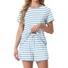 image:imagePrinStory Womens Pajama Set 2 Piece Lounge Sets Soft Pajamas Lightweight Pjs with PocketsLight Blue Stripe