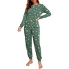 image:imagePrinStory Womens Pajama Set Long Sleeve Sleepwear Nightwear Soft Pjs Lounge Sets With PocketsWhite Star Green
