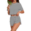 image:imagePrinStory Womens Pajama Sets Side Split Shorts Pj Set Cute Pjs 2 Piece Summer Lounge SetsFpblack White Stripe