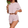 image:imagePrinStory Womens Pajama Sets Side Split Shorts Pj Set Cute Pjs 2 Piece Summer Lounge SetsFppink White Plaid