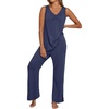 image:imagePrinStory Womens Pajama Sets Soft Knit Pjs 2 Piece Sleeveless Pajama Set Summer Lightweight Pj with PocketsNavy Blue