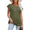 image:imagePrinStory Womens Ruffle Tops Summer Casual Short Sleeves Knit Shirts Round Neck Tunic Top for Women 2025 Fashion TrendArmy Green