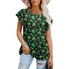 image:imagePrinStory Womens Ruffle Tops Summer Casual Short Sleeves Knit Shirts Round Neck Tunic Top for Women 2025 Fashion TrendFp Black Green Clover