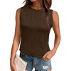 image:imagePrinStory Womens Sleeveless Textured Slim Tops Crewneck Knit Solid Summer Casual Shirts Pullover Tank Tops for WomenBl Coffee