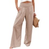 image:imagePrinStory Womens Summer Mix Cotton Linen Palazzo Pants High Waisted Wide Leg Long Lounge Trousers with Pocket