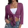 image:imagePrinStory Womens Tie Front Shrug 34 Sleeve Bolero Cardigan Lightweight Summer Casual Short Shawl Top S4XL29 Purple Red