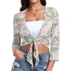 image:imagePrinStory Womens Tie Front Shrug 34 Sleeve Bolero Cardigan Lightweight Summer Casual Short Shawl Top S4XLFp Apricot Palm Leaf