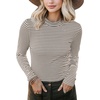image:imagePrinStory Womens Tops Long Sleeve Shirts Slim Fit Business Dressy Casual Pullover Tee for 2025 TrendyFp Apricot Grey Stripe