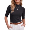 image:imagePrinStory Womens Tops Mock Neck Short Sleeve T Shirts Dressy Casual Ribbed Knit Slim Fit Summer Business Going Out Tops 2026A Black