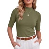 image:imagePrinStory Womens Tops Mock Neck Short Sleeve T Shirts Dressy Casual Ribbed Knit Slim Fit Summer Business Going Out Tops 2026C Army Green