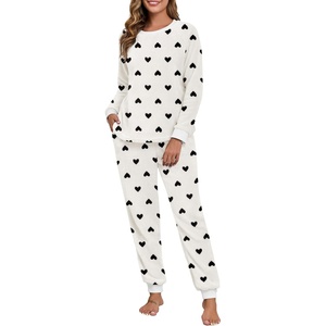 image:imagePrinStory Fluffy Pajamas for Women Soft Fleece Warm Pajama Set Fuzzy Pjs Winter 2 Piece Flannel Lounge Sets with PocketsFpwhite Black Heart