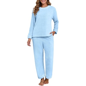 image:imagePrinStory Fluffy Pajamas for Women Winter Soft Fleece Warm Pajama Set Fuzzy Pjs Flannel 2 Piece Lounge Sets with PocketsBlue