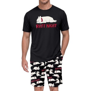 image:imagePrinStory Men Pajama Set Summer Pjs Sleepwear Short Sleeve Graphic Tee and Printed Shorts Novelty Loungewear With PocketBlack Bottom Bago