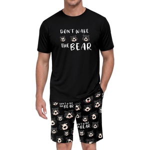 image:imagePrinStory Men Pajama Set Summer Pjs Sleepwear Short Sleeve Graphic Tee and Printed Shorts Novelty Loungewear With PocketBlack Brown Bear