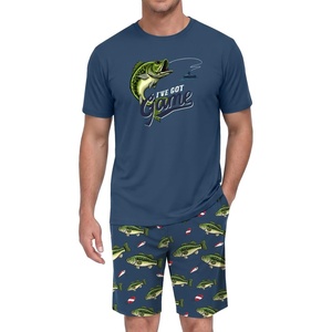 image:imagePrinStory Men Pajama Set Summer Pjs Sleepwear Short Sleeve Graphic Tee and Printed Shorts Novelty Loungewear With PocketBlue Sea Bass