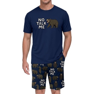 image:imagePrinStory Men Pajama Set Summer Pjs Sleepwear Short Sleeve Graphic Tee and Printed Shorts Novelty Loungewear With PocketNavy Blue Bear