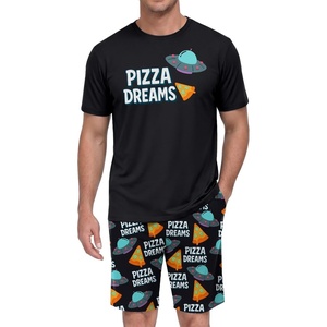 image:imagePrinStory Men Pajama Set Summer Pjs Sleepwear Short Sleeve Graphic Tee and Printed Shorts Novelty Loungewear With PocketPizza Ufo