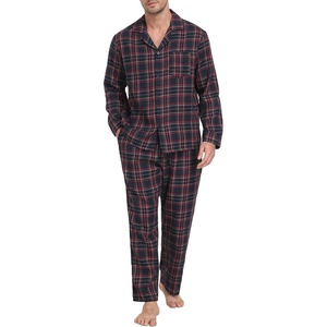 image:imagePrinStory Mens Flannel Pajamas Sets  Soft Cotton Classic Plaid Long Sleeve Pjs Sleepwear Lounge Set with Pockets02navy Blue Red Plaid