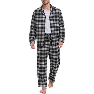 image:imagePrinStory Mens Flannel Pajamas Sets  Soft Cotton Classic Plaid Long Sleeve Pjs Sleepwear Lounge Set with Pockets03black White Plaid