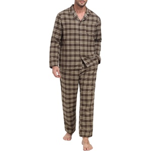 image:imagePrinStory Mens Flannel Pajamas Sets  Soft Cotton Classic Plaid Long Sleeve Pjs Sleepwear Lounge Set with Pockets04khaki Plaid