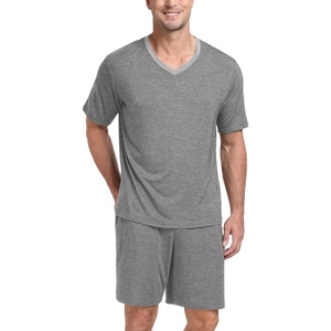 image:imagePrinStory Mens Pajama Set Sleepwear Pjs Lightweight Quick Dry Short Sleeve VNeck Shirts and Shorts Soft Comfy Sleep Sets01 Dark Gray