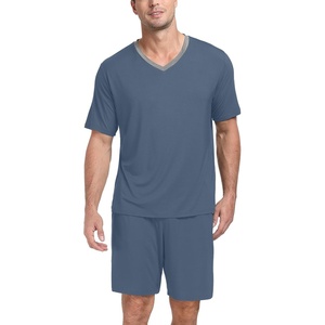 image:imagePrinStory Mens Pajama Set Sleepwear Pjs Lightweight Quick Dry Short Sleeve VNeck Shirts and Shorts Soft Comfy Sleep Sets01 Gray Blue