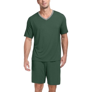 image:imagePrinStory Mens Pajama Set Sleepwear Pjs Lightweight Quick Dry Short Sleeve VNeck Shirts and Shorts Soft Comfy Sleep Sets01 Green