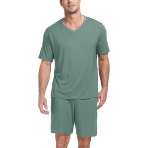 image:imagePrinStory Mens Pajama Set Sleepwear Pjs Lightweight Quick Dry Short Sleeve VNeck Shirts and Shorts Soft Comfy Sleep Sets01 Haze Blue