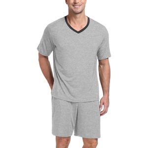 image:imagePrinStory Mens Pajama Set Sleepwear Pjs Lightweight Quick Dry Short Sleeve VNeck Shirts and Shorts Soft Comfy Sleep Sets01 Light Gray