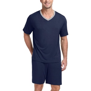 image:imagePrinStory Mens Pajama Set Sleepwear Pjs Lightweight Quick Dry Short Sleeve VNeck Shirts and Shorts Soft Comfy Sleep Sets01 Navy Blue