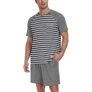 image:imagePrinStory Mens Pajama Set Summer Pjs Sleepwear Nightwear Lightweight Quick Dry Soft Stripe Sleep Set With Pocket S2XL03dark Gray Stripe