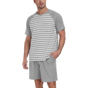 image:imagePrinStory Mens Pajama Set Summer Pjs Sleepwear Nightwear Lightweight Quick Dry Soft Stripe Sleep Set With Pocket S2XL05light Gray Stripe