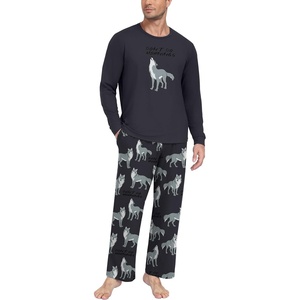 image:imagePrinStory Mens Pajama Sets Loungewear Sleepwear Pjs Lightweight Long Sleeve Shirts amp Bottoms Soft Comfy Sleep Sets S2XLFp Dw Dark Gray Wolf