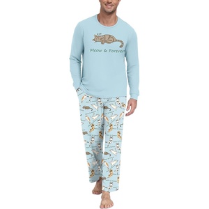 image:imagePrinStory Mens Pajama Sets Loungewear Sleepwear Pjs Lightweight Long Sleeve Shirts amp Bottoms Soft Comfy Sleep Sets S2XLFp Light Blue Cat